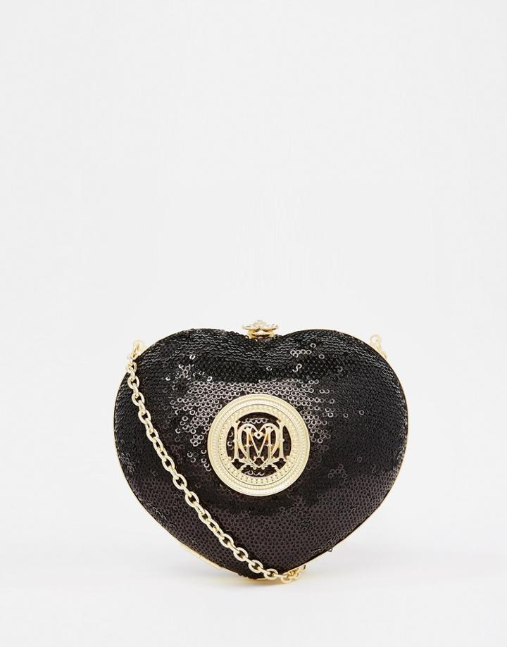 Love Moschino Sequin Heart Clutch In Black - 00a Black