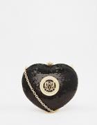 Love Moschino Sequin Heart Clutch In Black - 00a Black