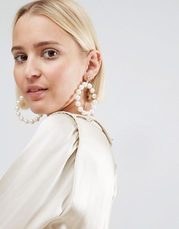 Asos Pearl Hoop Earrings - Cream