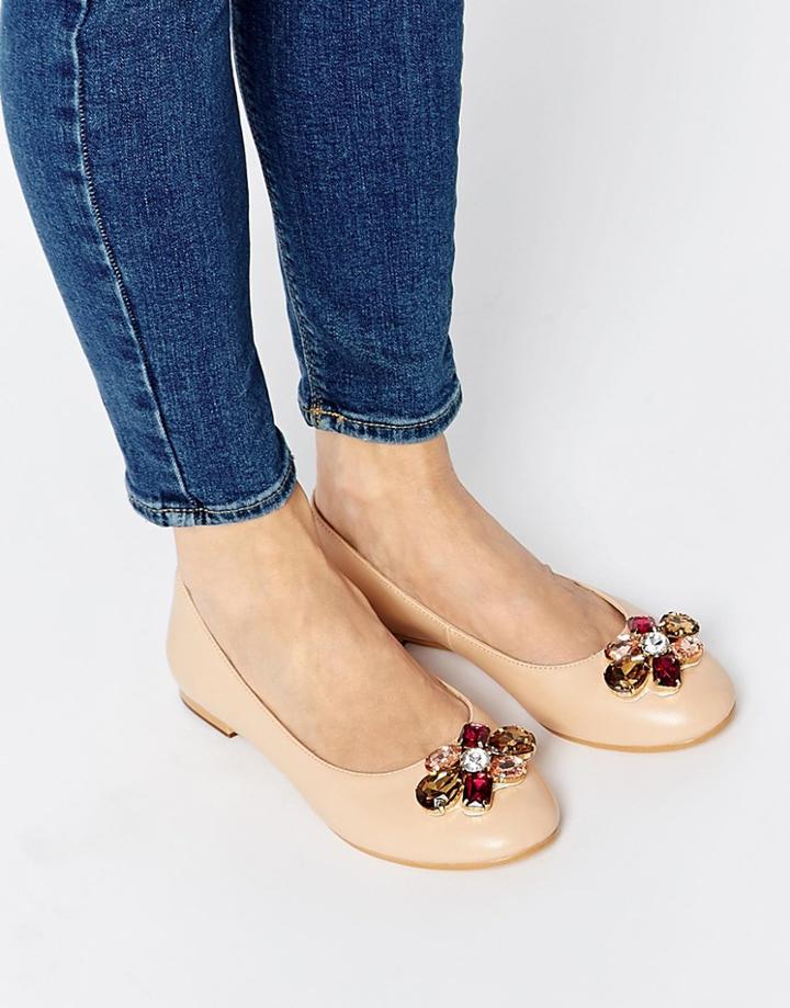 London Rebel Gemma Embellished Ballet Flats - Nude Pu
