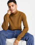 Selected Homme Organic Cotton High Neck Sweater In Tan-brown