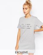 Adolescent Clothing T-shirt Sweat Dress With All I Need Is Wifi Print - Gray