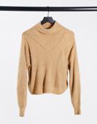 Asos Design Boxy High Neck Sweater In Camel-neutral