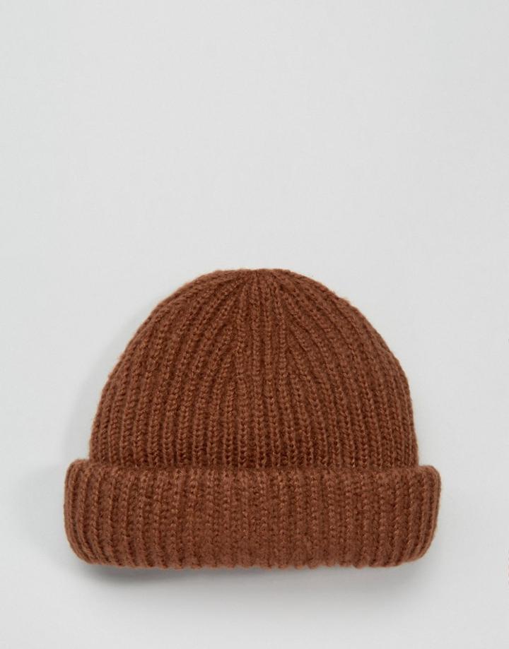 Asos Chunky Ribbed Fisherman Beanie In Rust - Orange