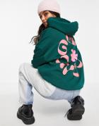 Pull & Bear Hoodie In Green With Contrast Floral