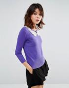 Trollied Dolly Sweater With Crochet Collar - Purple