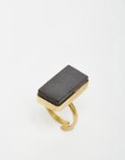 Made Black Rectangle Stone Ring - Gold