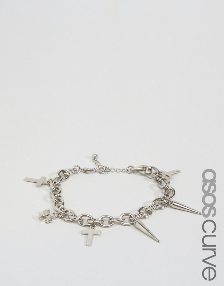 Asos Curve Cross Charm Bracelet - Silver