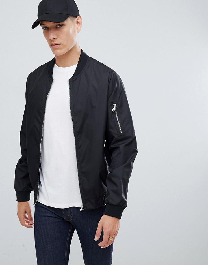D-struct Nylon Zip Through Bomber Jacket - Black