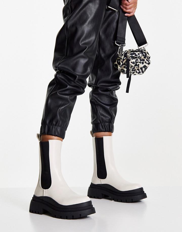 Missguided Chunky Boots With Wave Sole In Cream-white