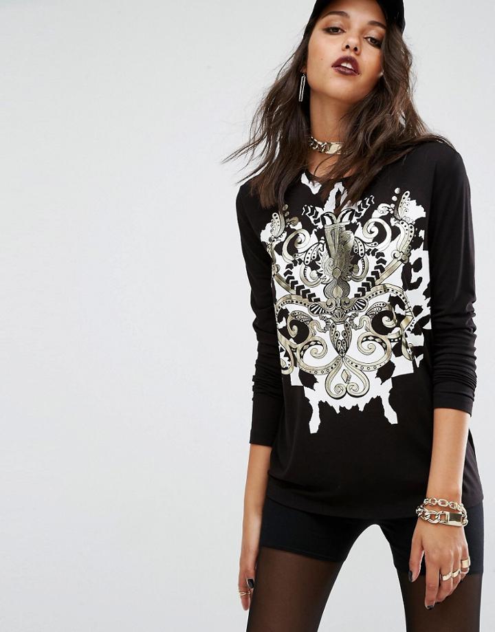 Versace Jeans Ornamental Print Top - Black