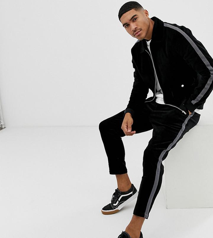 Mauvais Harrington Jacket In Black Cord With Side Stripe