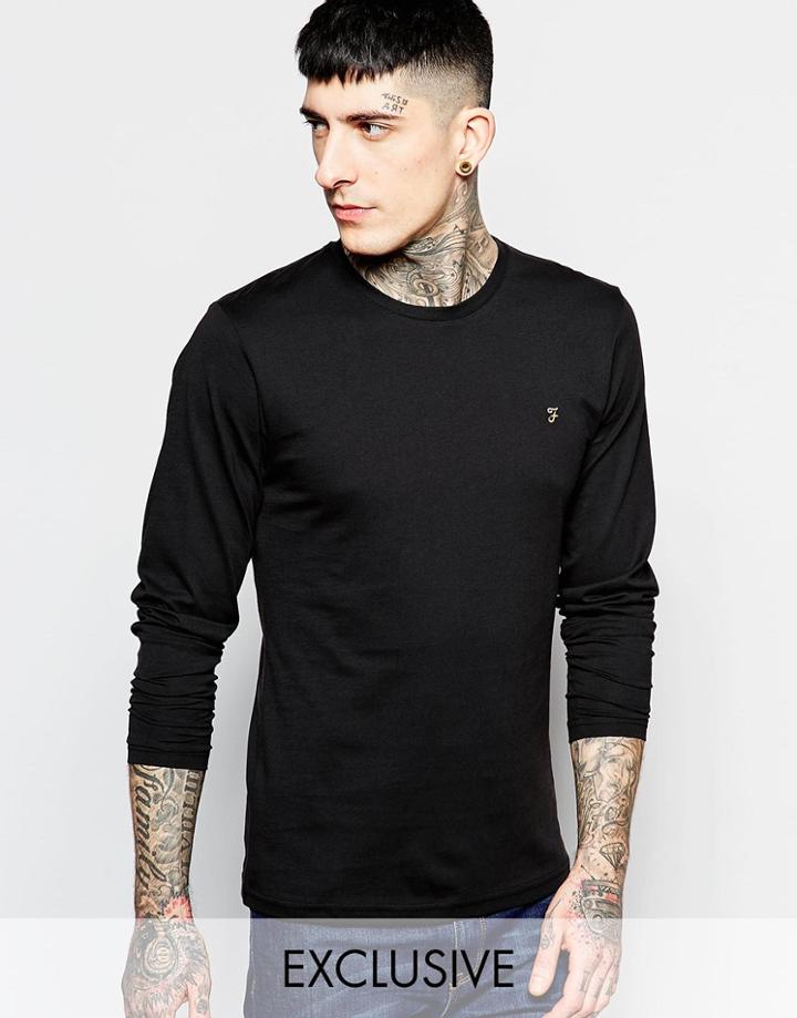 Farah T-shirt With F Logo Slim Fit Exclusive Long Sleeves - Black