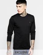 Farah T-shirt With F Logo Slim Fit Exclusive Long Sleeves - Black