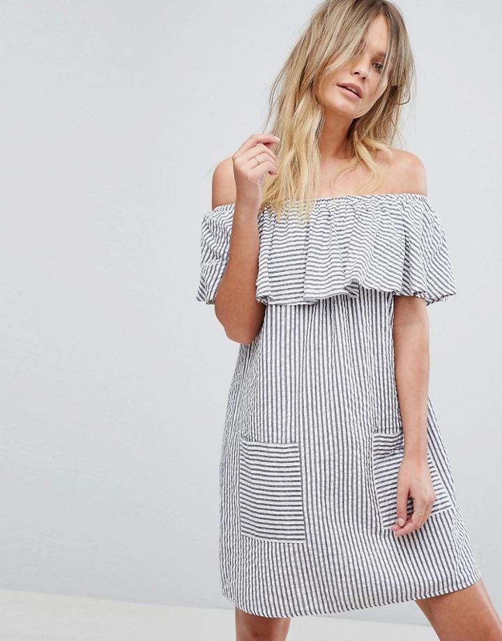 New Look Fine Stripe Bardot Sundress - Blue