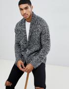 Boohooman Heavy Knit Cardigan With Shawl Neck In Gray Marl - Gray
