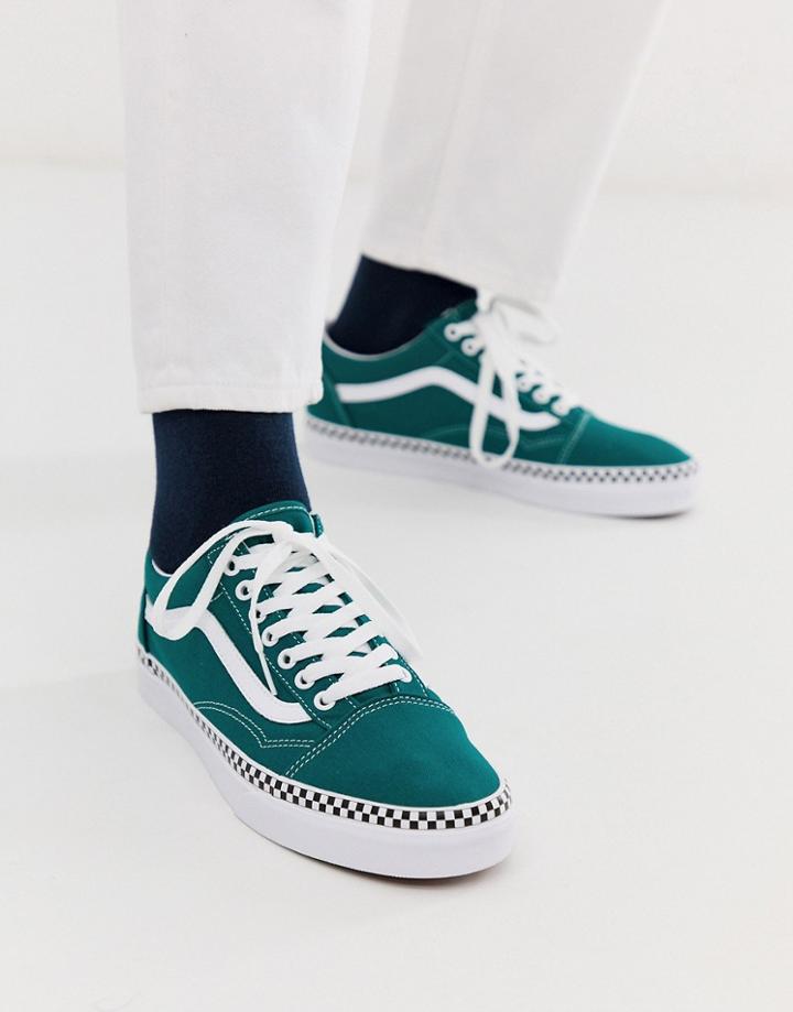 Vans Old Skool Sneakers With Checkerboard Taping In Green