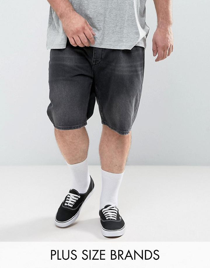 Asos Plus Slim Denim Shorts In Washed Black - Black