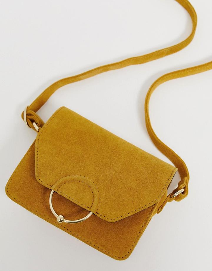 Asos Design Suede Ring Ball Cross Body Bag - Yellow
