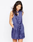 Rvca Printed Sleeveless Skater Dress - Azul Blue
