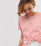 New Look Petite Tie Front Tee In Light Coral - Red