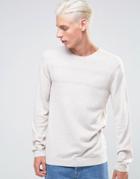 Asos Merino Mix Sweater With Textured Stitch - Beige