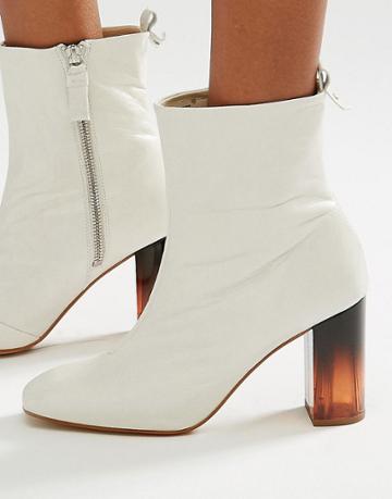 Kg By Kurt Geiger Strut Leather Heeled Ankle Boots - White Leather