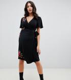 Asos Design Maternity Embroidered Wrap Dress - Black
