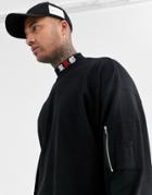 Asos Design Oversized Heavyweight Long Sleeve T-shirt With Turtleneck With Japanese Text And Ma1 Pocket-black