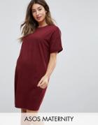 Asos Maternity Ultimate T-shirt Dress With Rolled Sleeves - Red