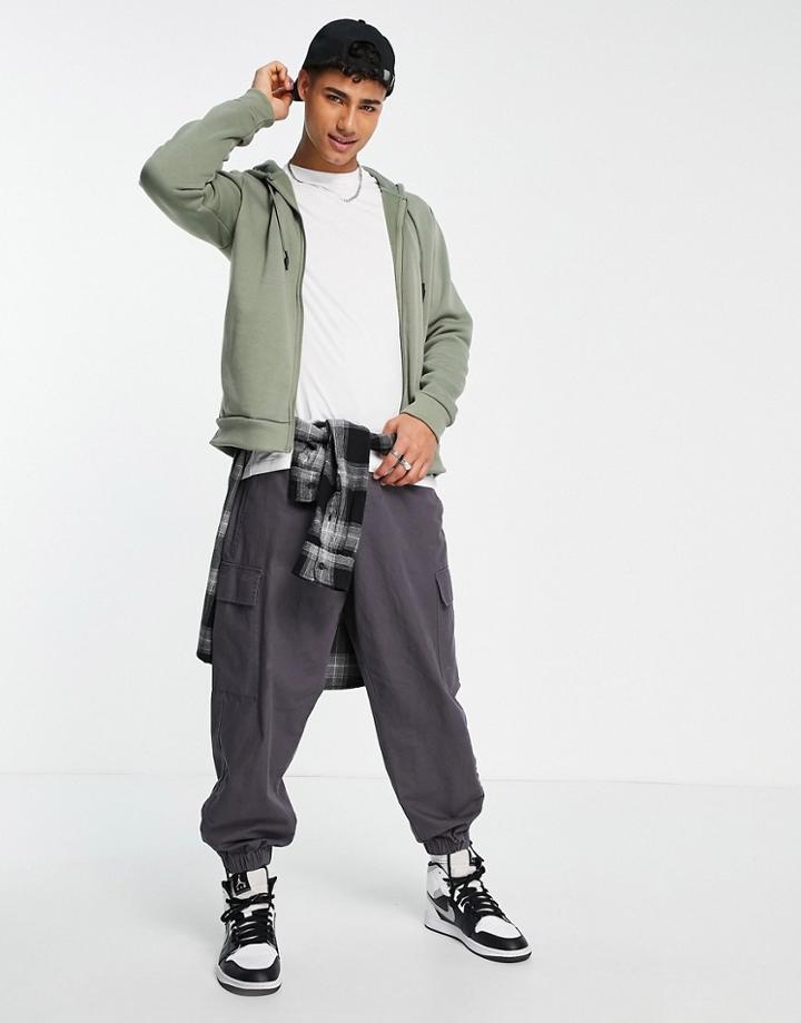Brave Soul Full Zip Hoodie In Pale Olive-green