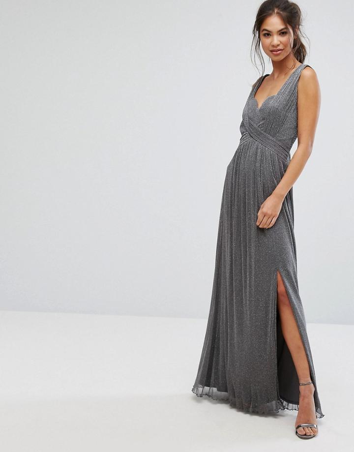 Little Mistress Metallic Jersey Maxi Dress With Wrap Detail-silver