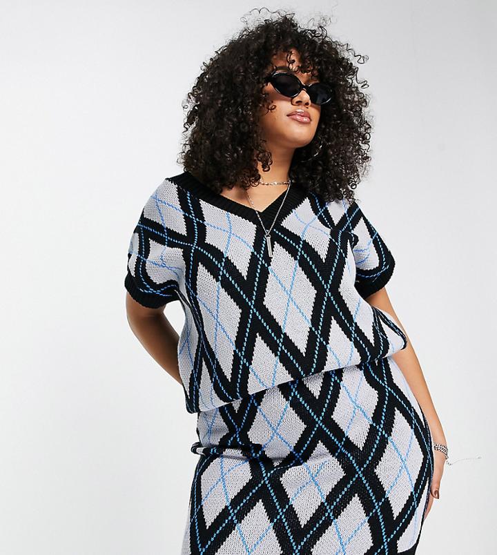 Asos Design Curve Knit Skirt In Jacquard Plaid - Part Of A Set-multi