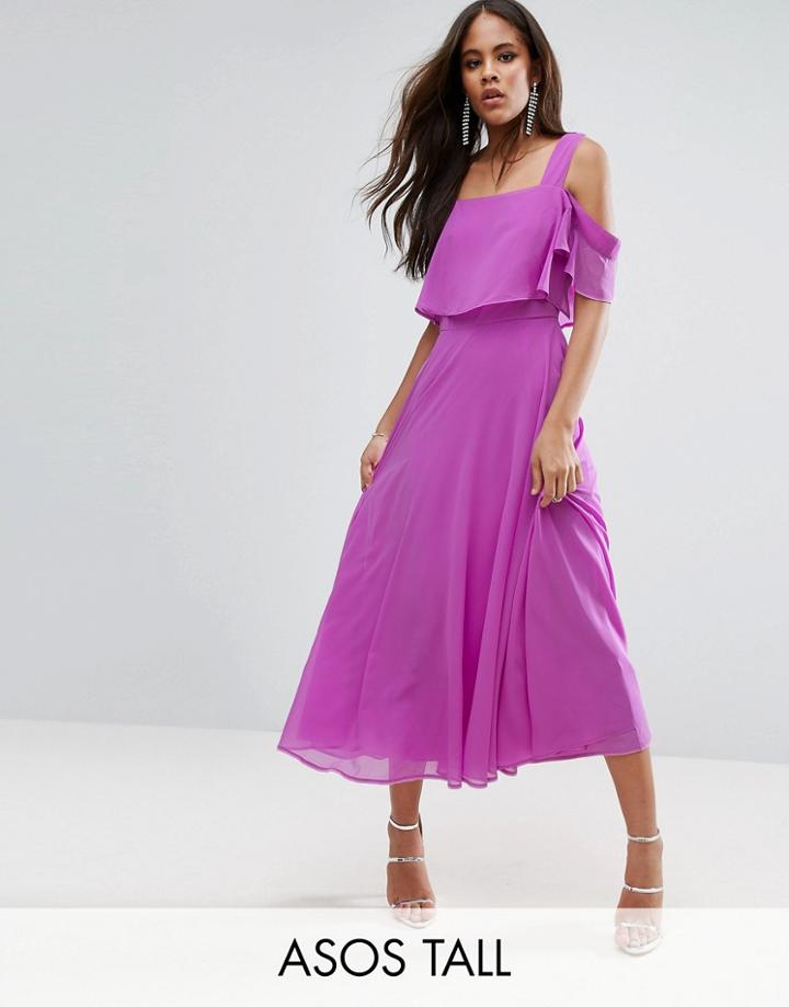Asos Tall Cami Cold Shoulder Flutter Sleeve Midi Dress - Purple