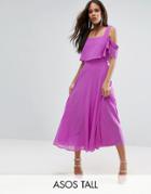 Asos Tall Cami Cold Shoulder Flutter Sleeve Midi Dress - Purple