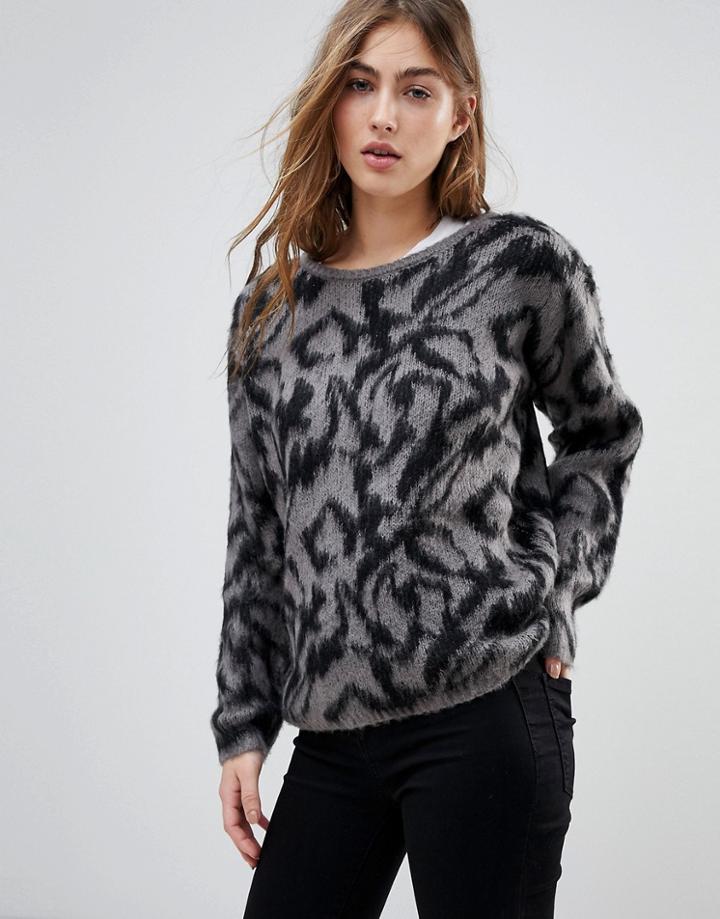 Blend She Saz Animal Jacquard Knit Sweater-gray