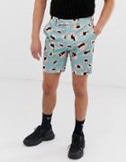Asos Design Skinny Smart Shorts In Leopard Print Cotton - Blue