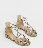 Simply Be Extra Wide Foot Flat Sandals With Cross Front Detail In Snake-multi