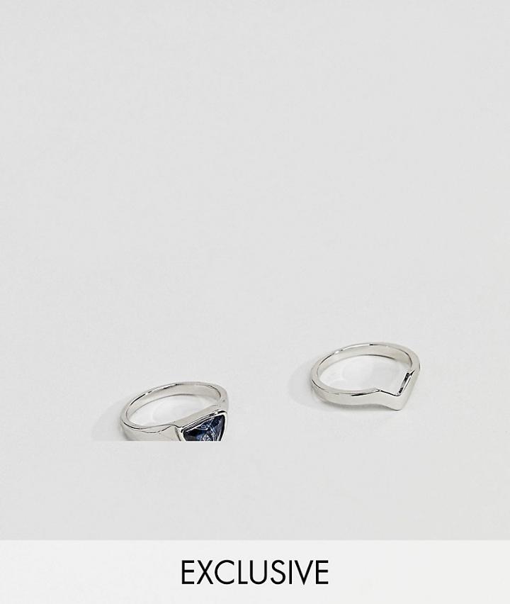 Designb Silver Chevron Rings In 2 Pack Exclusive To Asos - Silver