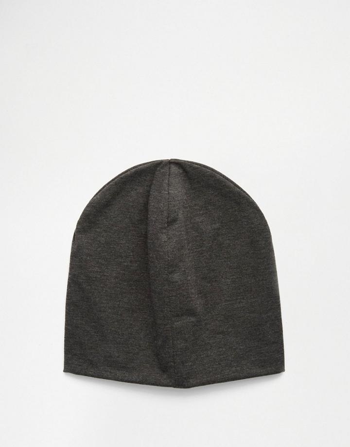Asos Slouchy Beanie In Charcoal Jersey - Black