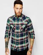 Lee Shirt Slim Fit Western Flannel Check - Go Green
