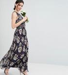 Asos Petite Wedding Pleated Maxi Dress With Ruched Detail In Vintage Floral Print - Multi