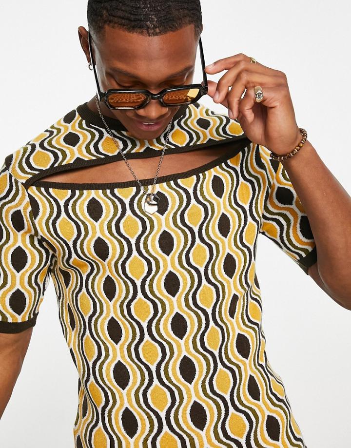 Asos Design Knitted T-shirt With Cut Out Chest Detail-multi