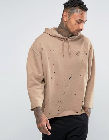 Asos Oversized Hoodie With Paint Splats - Brown