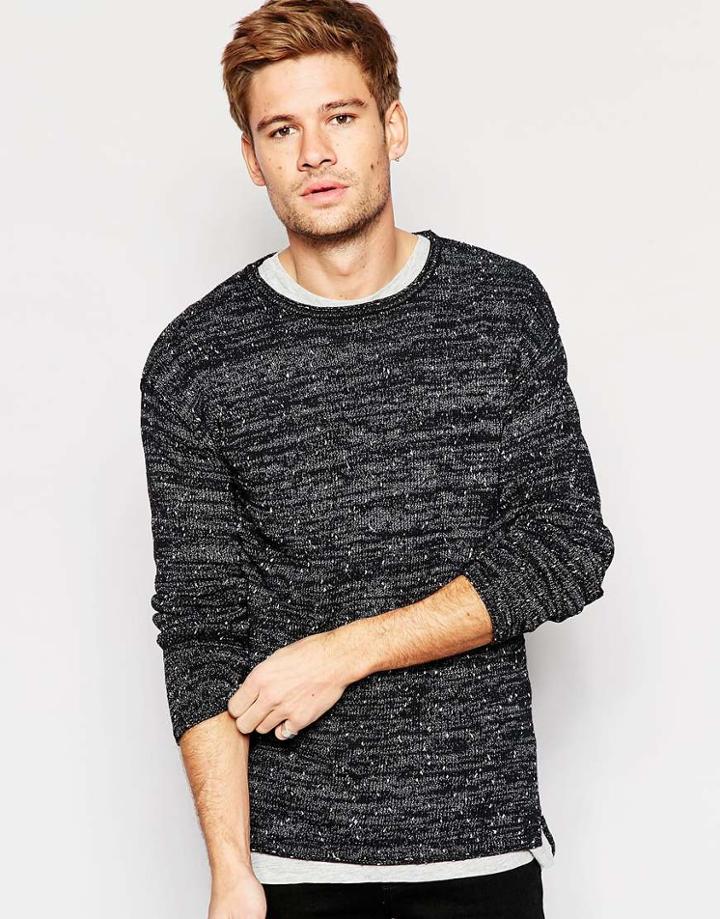 Selected Homme Knitted Sweater With Fleck - Black