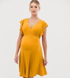 New Look Maternity Jeresey Frill Sleeve Wrap Dress In Yellow