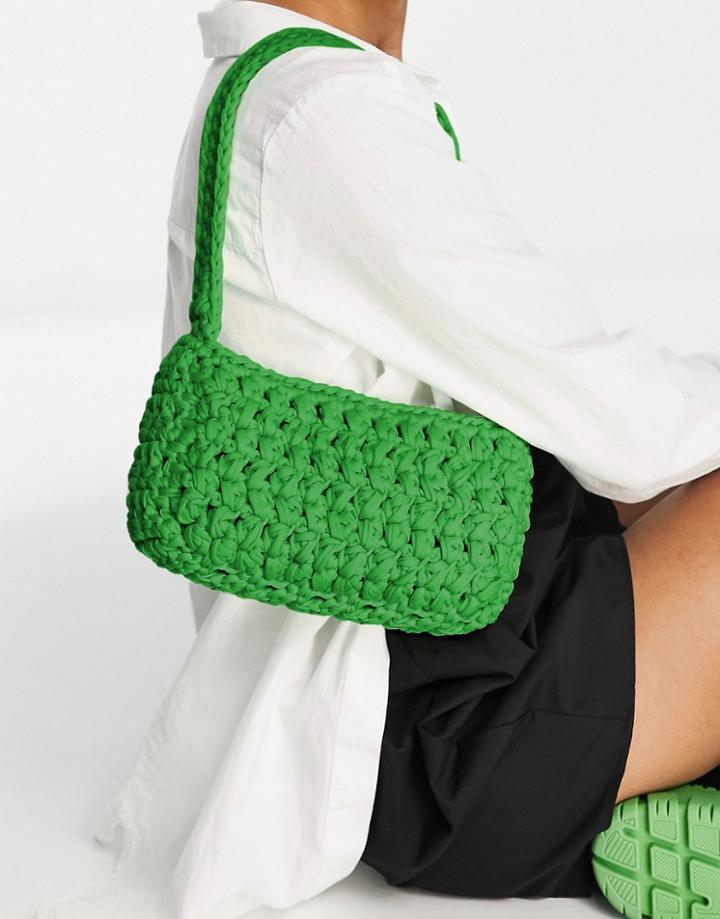 Topshop Crochet Shoulder Bag-green