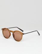 Asos Round Sunglasses With Metal Arms In Brown - Multi