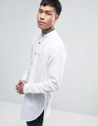 Asos Regular Fit Super Longline Shirt With Grandad Collar And Contrast Buttons - White