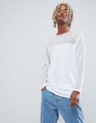 Asos Design Relaxed Longline Long Sleeve T-shirt With Mesh Yoke And Sleeves In White - White